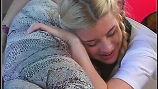 Cute young blonde with nice round ass gets her pussy licked from behind