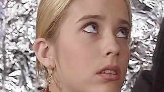 A fabulous blonde teen from Germany enjoys getting sprayed with cum
