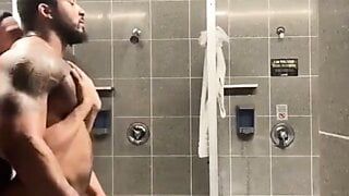 Interracial cruising in the gym shower