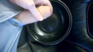 Masturbating my Huge Cock and cumming in a bowl