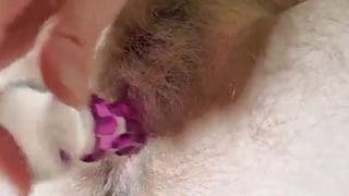 Hairy pussy playing closeup