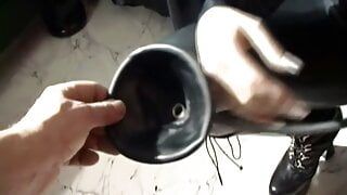 how horny you suck the dildo through your latex mask my cock we really hard