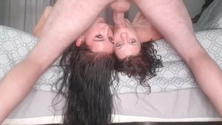 Two sluts getting upside down face fuck with two camera angles.