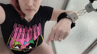 Pawg milf pissing while handcuffed