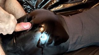 Oil Massage and Cumshot for Hot Ass in Leather Leggings