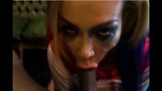 Harley Quinn sucking a large black dick and takes facial