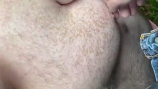 Chubby daddy sucking fat cock in jungle