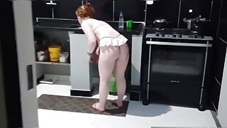 Husband finds naked wife making lunch then they have sex