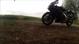 alobiker in a video with my aprilia in leathersuit