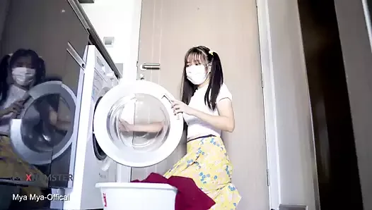 Myanmar Tiny Maid gets stuck in Washing Machine and is then Banged in her Ass from Behind