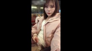 Cute asian cums in public
