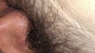Sucking wife’s hairy pussy