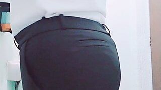 Sexy Mexican MILF secretary with a big butt takes off her uniform at the office and shows her big ass in a sexy white th