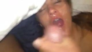 Fucking a slut and cumming on her face