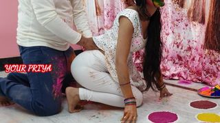 Holi special- YourPriya enjoyed stepbrother's huge dick in pussy