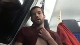 Hot guy quick jerk in train half naked