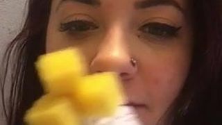 bottle brush in her pussy