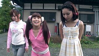 Beautiful Japanese teens get their hairy pussies fucked in orgy at daddy&#039;s house!