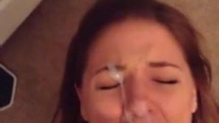 Really cute girlfriend sucks cock and gets a nice facial