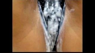 multiple squirting orgasms, creamy pussy squirt through thong