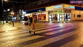 Exhibitionist wife walking nude around a town in England