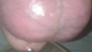 1st time Milking Mr in chastity with a dildo