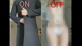Closeted femboy sissy flashing what they have under their coat