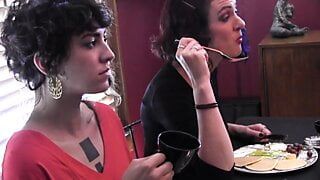 Domina pulls her subjects' labia long and her pussy drips full of lust