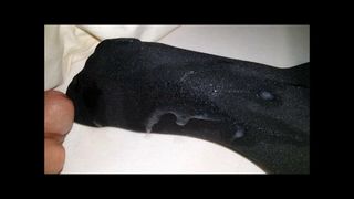 Cum on GF's Black Opaque nylon feet 3