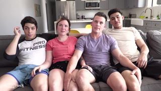CRAZY TEEN 4some. Ass splitting huge cock and rimming!