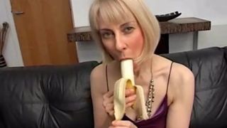 Hazel pleasures herself with a banana