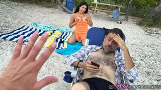 Bored AS FUCK... So my stepsis lets me bang her quick on public beach! - Serena Santos -