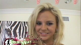 Blonde whore takes the whole dick down her throat