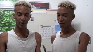 Skinny Black Twink Identical Twin Brothers Threesome Stepbro