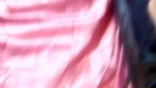 Silky jay wearing short pink satin nightie