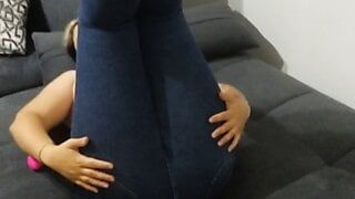 College girl wearing jeans and masturbating