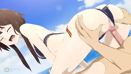 Konosuba Megumum обратная наездница трахается на пляже!