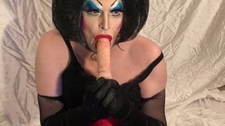 Sissy Drag Queen Slut fucks & sucks big dildo -ass to mouth