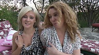 Lesbian MILFs outdoors - horny housewives