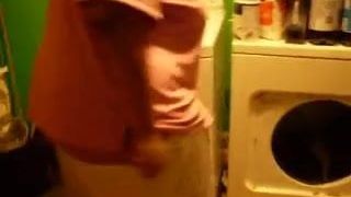 Housewife doing laundry shows her Monster Ass
