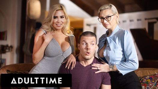 ADULT TIME - Lucky Guy Serves Up Cock In WILD THREESOME WITH STEPMOMS Kenzie Taylor And Caitlin Bell