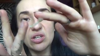 Chick picks her nose and shows us her huge boogers.
