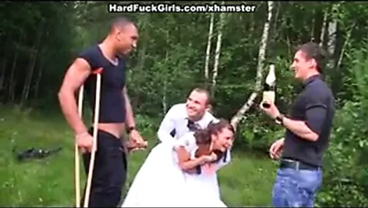 the groom and the bride fucked hard in the woods