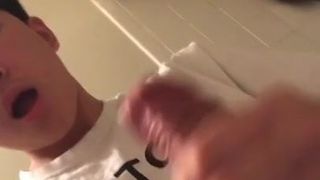 cute asian show his dick and cum