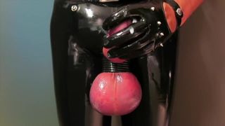 cumming with big fat balls in rubber