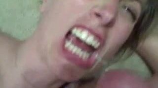 Hot wife gets a huge load of cum in her mouth!