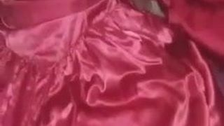Cum my red satin dress 2