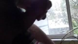 Curved thick small dick jacking off by open window