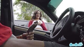 Dick Flash! Cute Teen Gives Me Hand Job in Public Parking Lot after She Sees My Big Black Cock