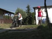 Biker Stud Spots a Farm Girl with Her Small Tits Out and Stops for Sex